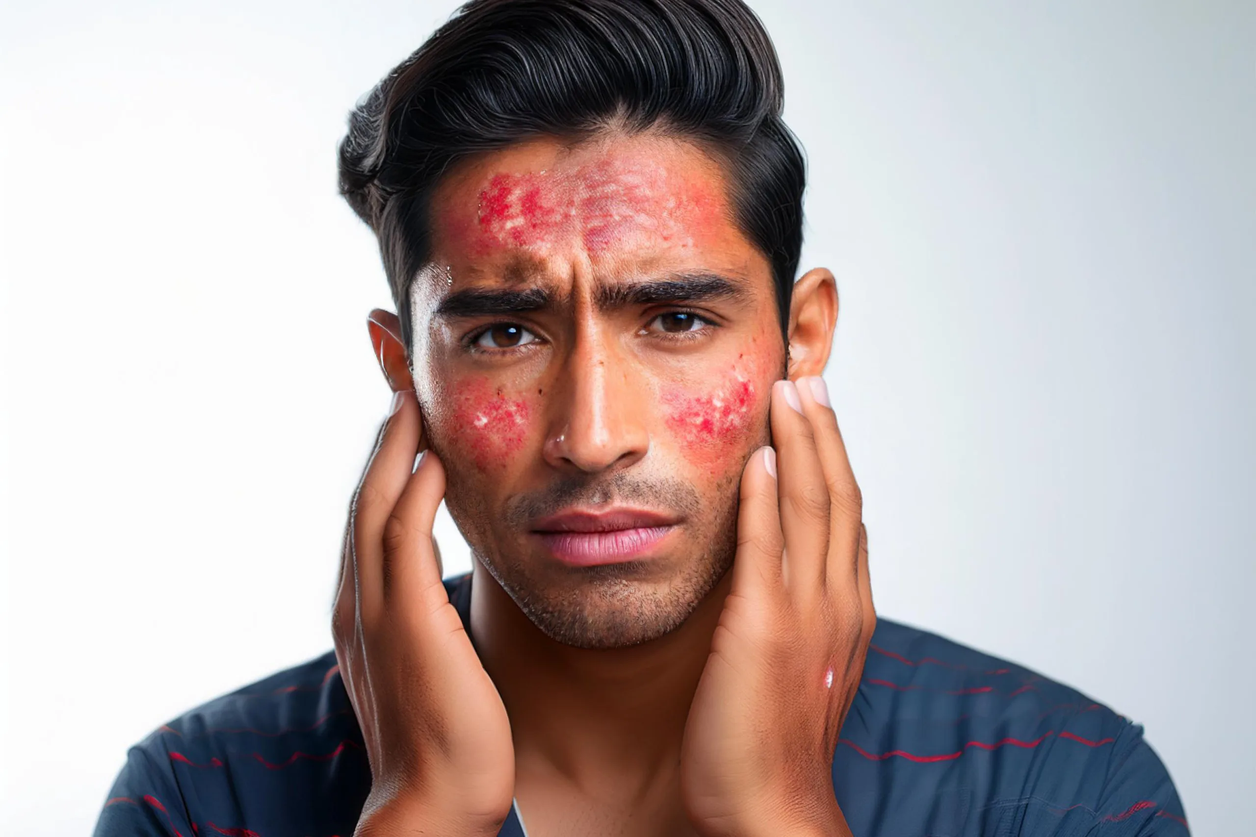 man with red face black white background scaled