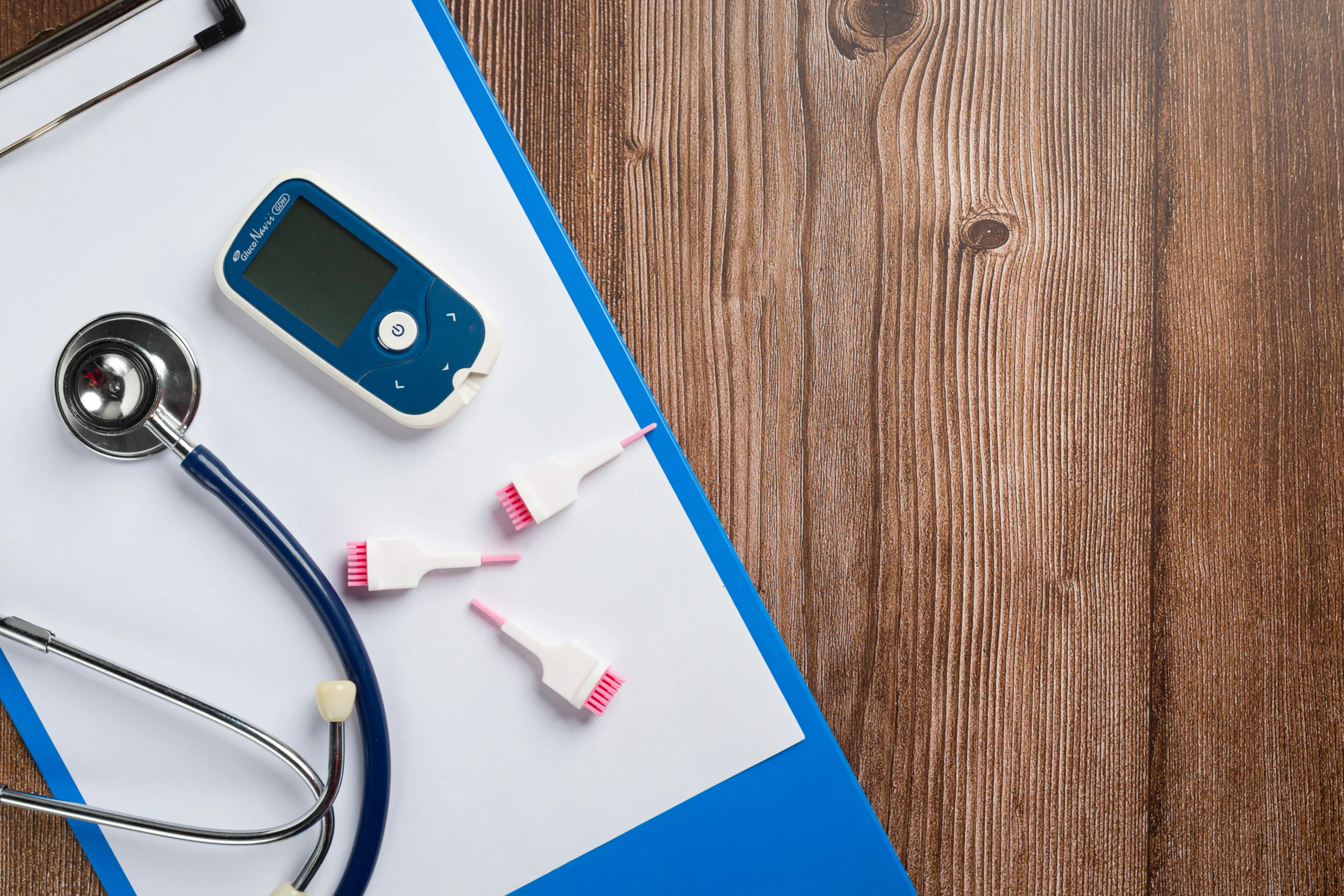 world diabetes day medical equipment wooden floor scaled